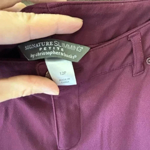 Signature Slimming Christopher and Banks Pants 12 Petite Burgundy Stretch - Picture 3 of 9